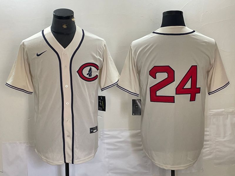 Men Cincinnati Reds #24 No Name Cream Nike Throwback MLB Jersey->women nfl jersey->Women Jersey